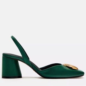 Zara Kelly Green Leather Embellished Slingback. Size 7.5